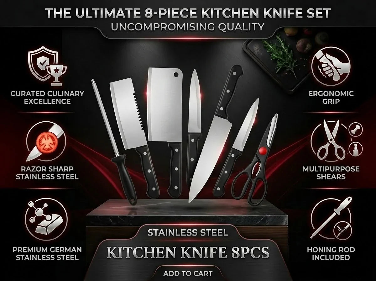 Premium 8-Piece Stainless Steel Kitchen Knife Set | Ultra Sharp & Durable | Only ₹599