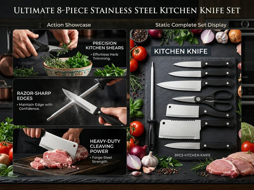 Premium 8-Piece Stainless Steel Kitchen Knife Set | Ultra Sharp & Durable | Only ₹599