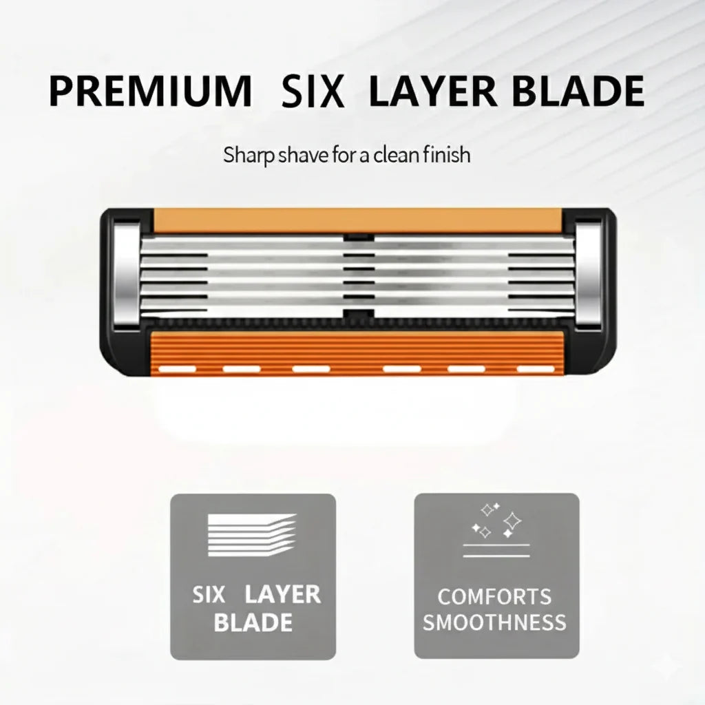 🪒 Premium 6-Layer Razor Kit | 48 Razor Refills + Free Handle | Smooth, Close & Comfortable Shave | Only ₹699